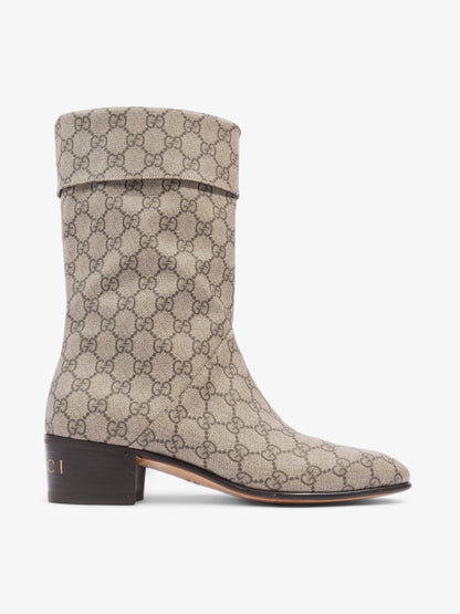 Gucci Heeled Ankle Boots 50mm Beige And Ebony GG Supreme Fabric EU 41 UK 7
