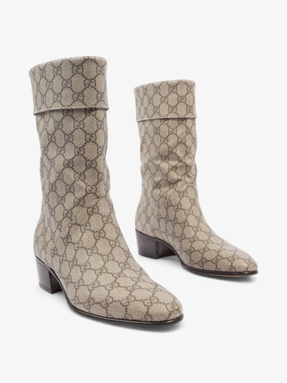 Gucci Heeled Ankle Boots 50mm Beige And Ebony GG Supreme Fabric EU 41 UK 7
