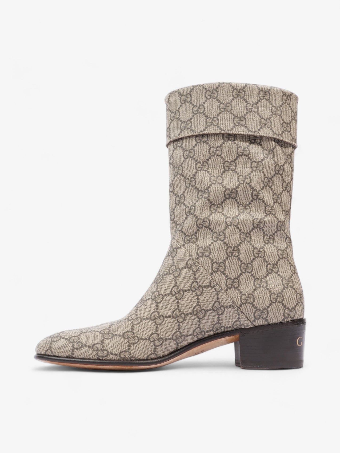 Gucci Heeled Ankle Boots 50mm Beige And Ebony GG Supreme Fabric EU 41 UK 7
