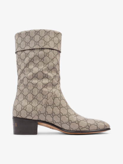 Gucci Heeled Ankle Boots 50mm Beige And Ebony GG Supreme Fabric EU 41 UK 7