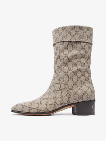 Gucci Heeled Ankle Boots 50mm Beige And Ebony GG Supreme Fabric EU 41 UK 7