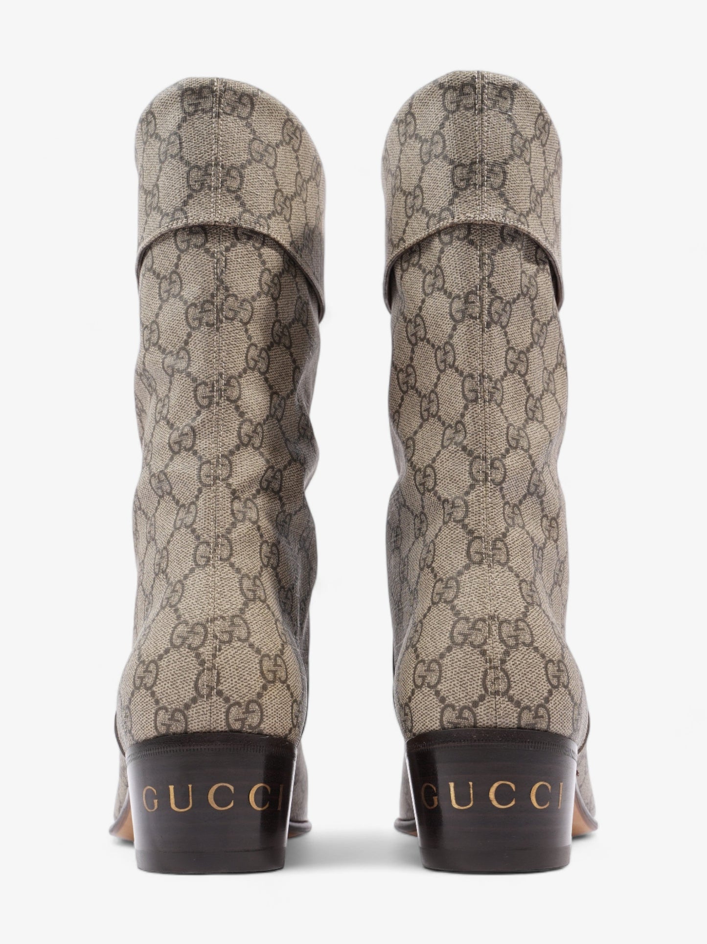 Gucci Heeled Ankle Boots 50mm Beige And Ebony GG Supreme Fabric EU 41 UK 7