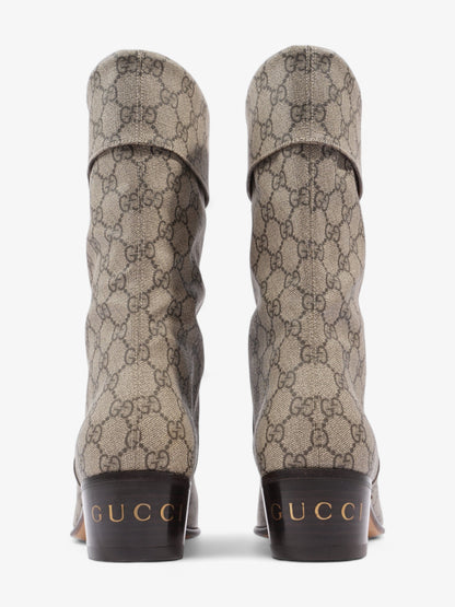 Gucci Heeled Ankle Boots 50mm Beige And Ebony GG Supreme Fabric EU 41 UK 7