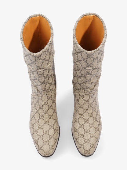 Gucci Heeled Ankle Boots 50mm Beige And Ebony GG Supreme Fabric EU 41 UK 7