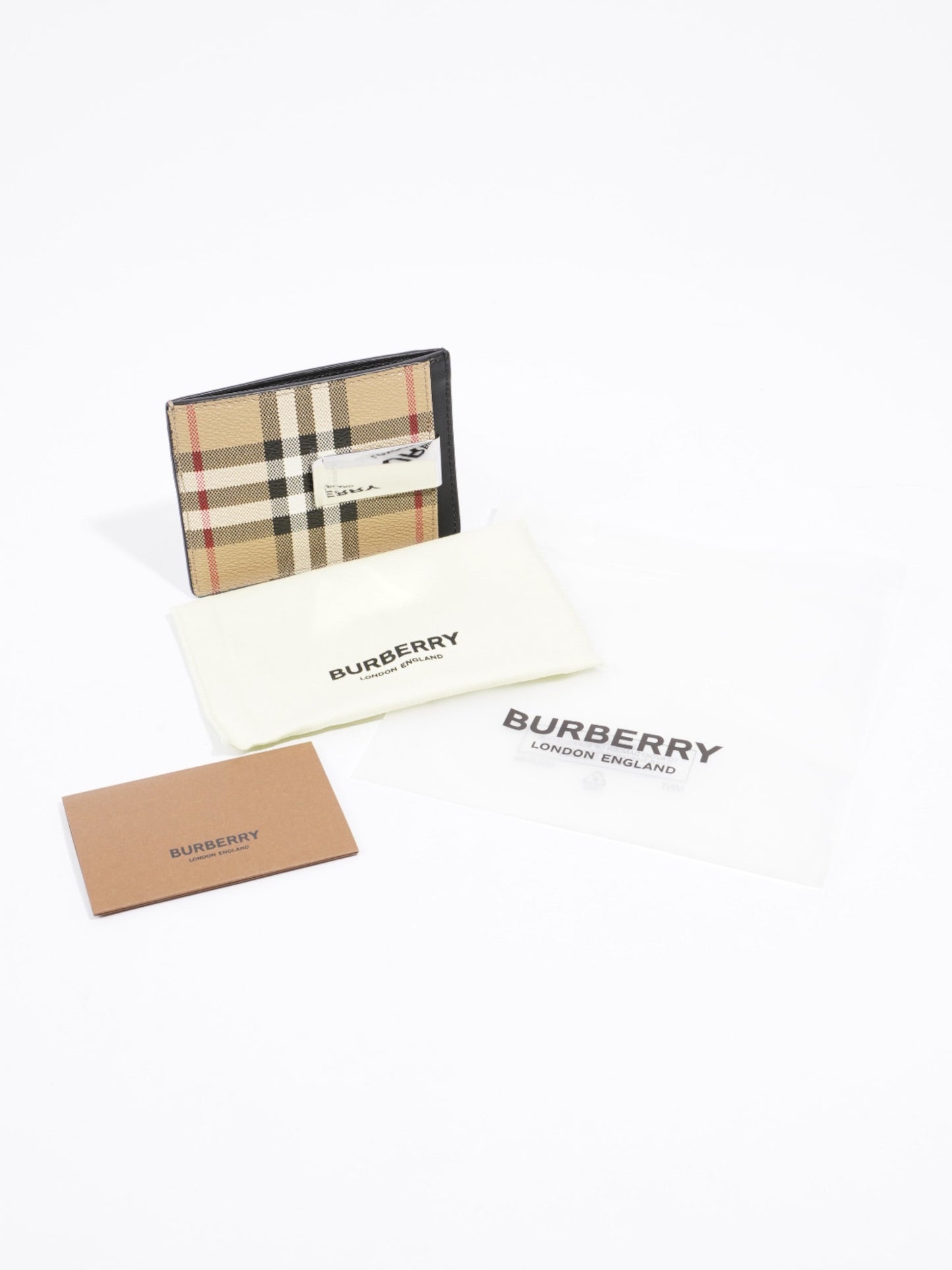 Burberry Chase Card Holder with Money Clip Archive Beige Polyurethane