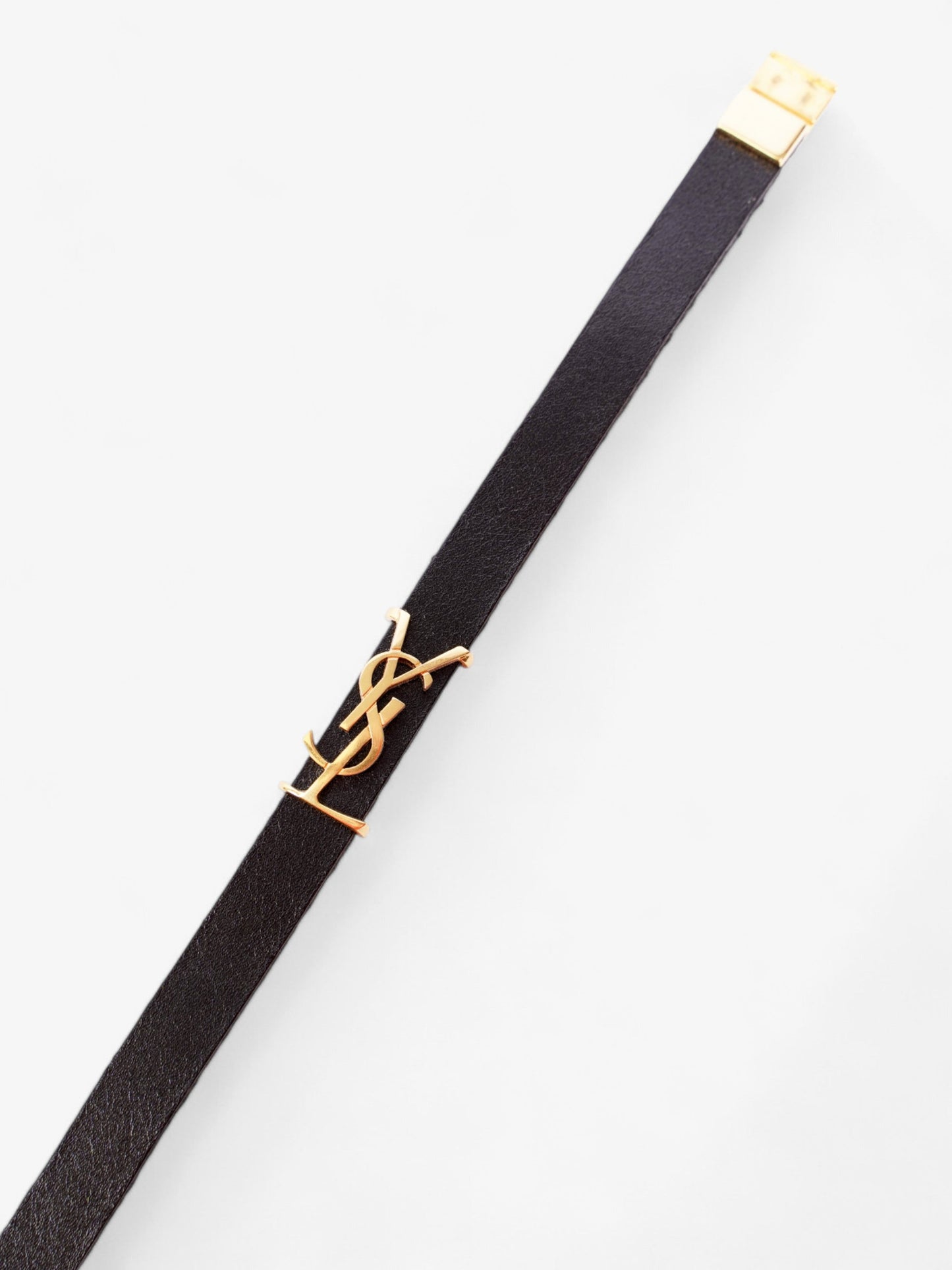 Saint Laurent Cassandre Double Wrap Bracelet Black / Gold Calfskin Leather