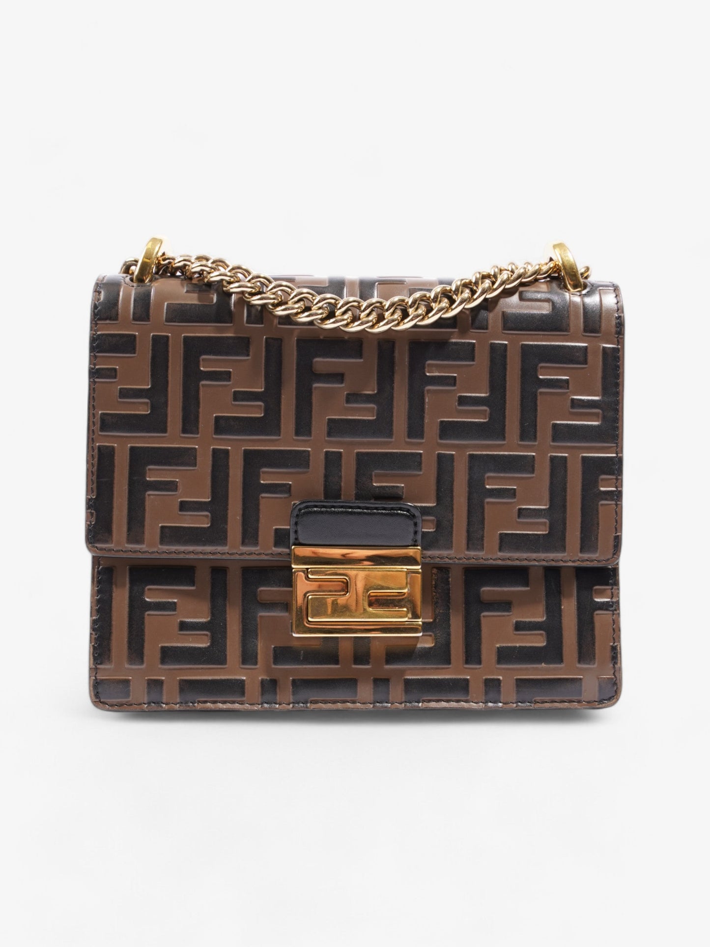 Fendi Kan U Tobacco / Zucca Embossed Leather Small