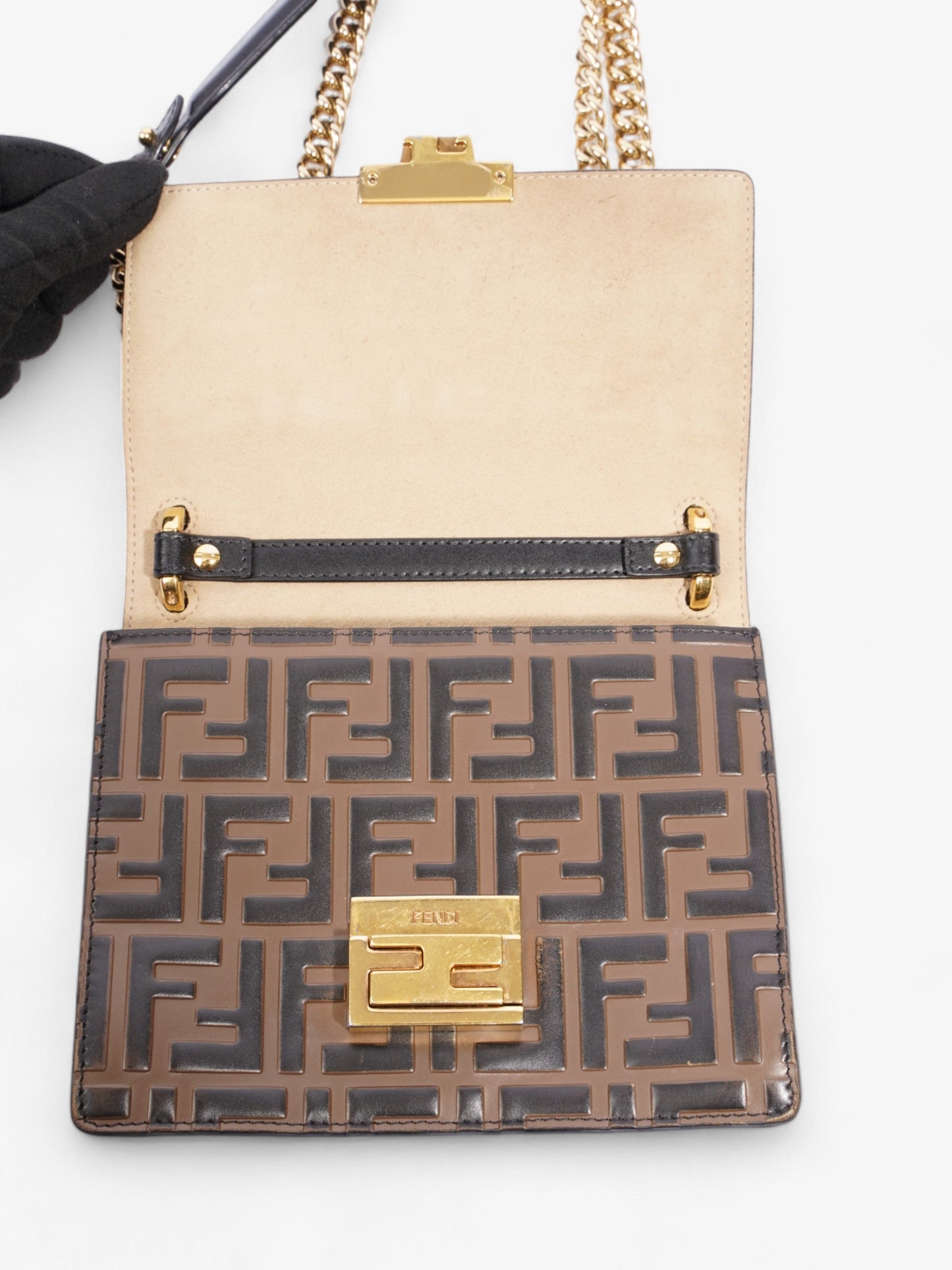 Fendi Kan U Tobacco / Zucca Embossed Leather Small