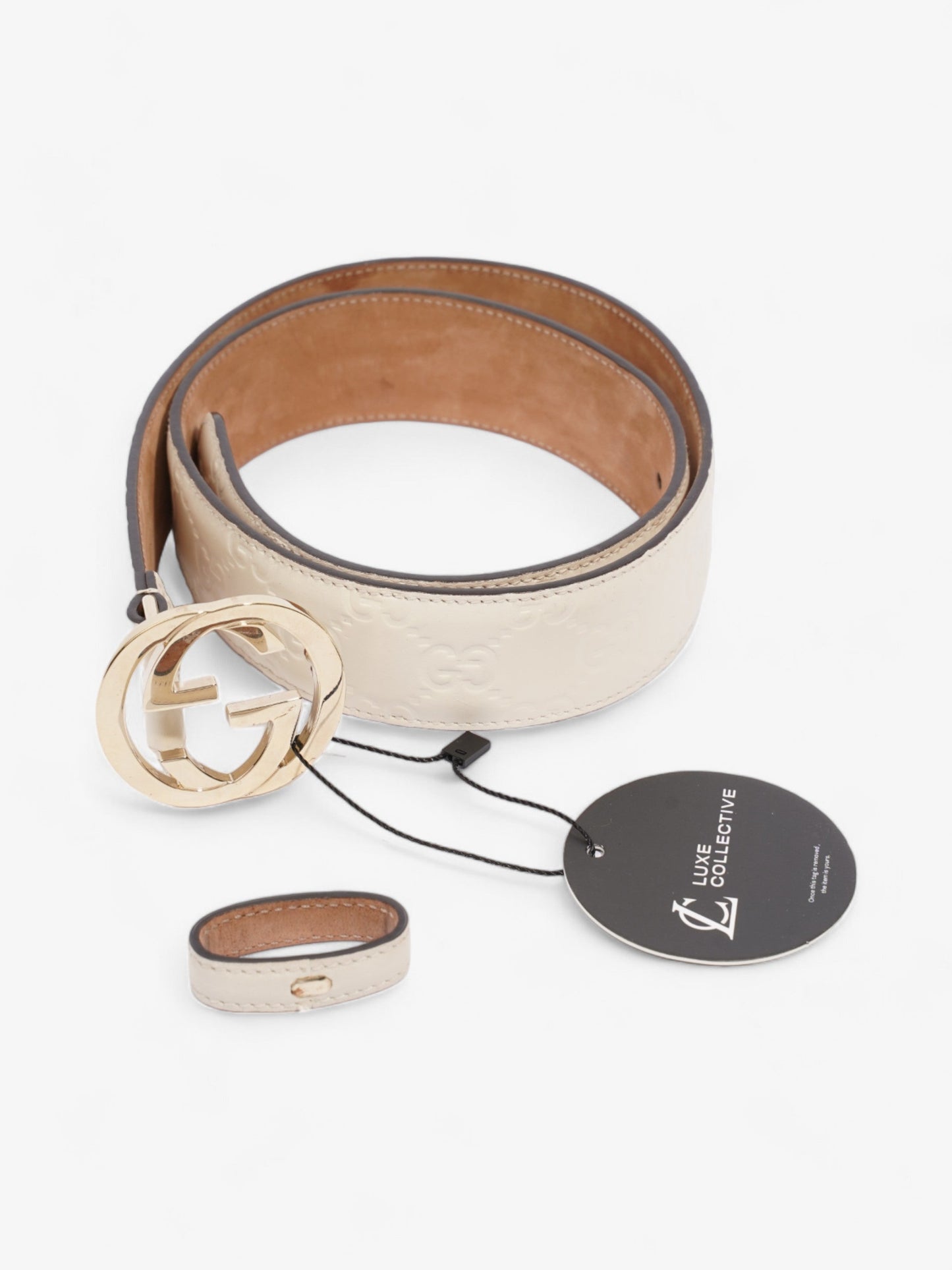 Gucci Interlocking G Belt White Leather 75cm 30"