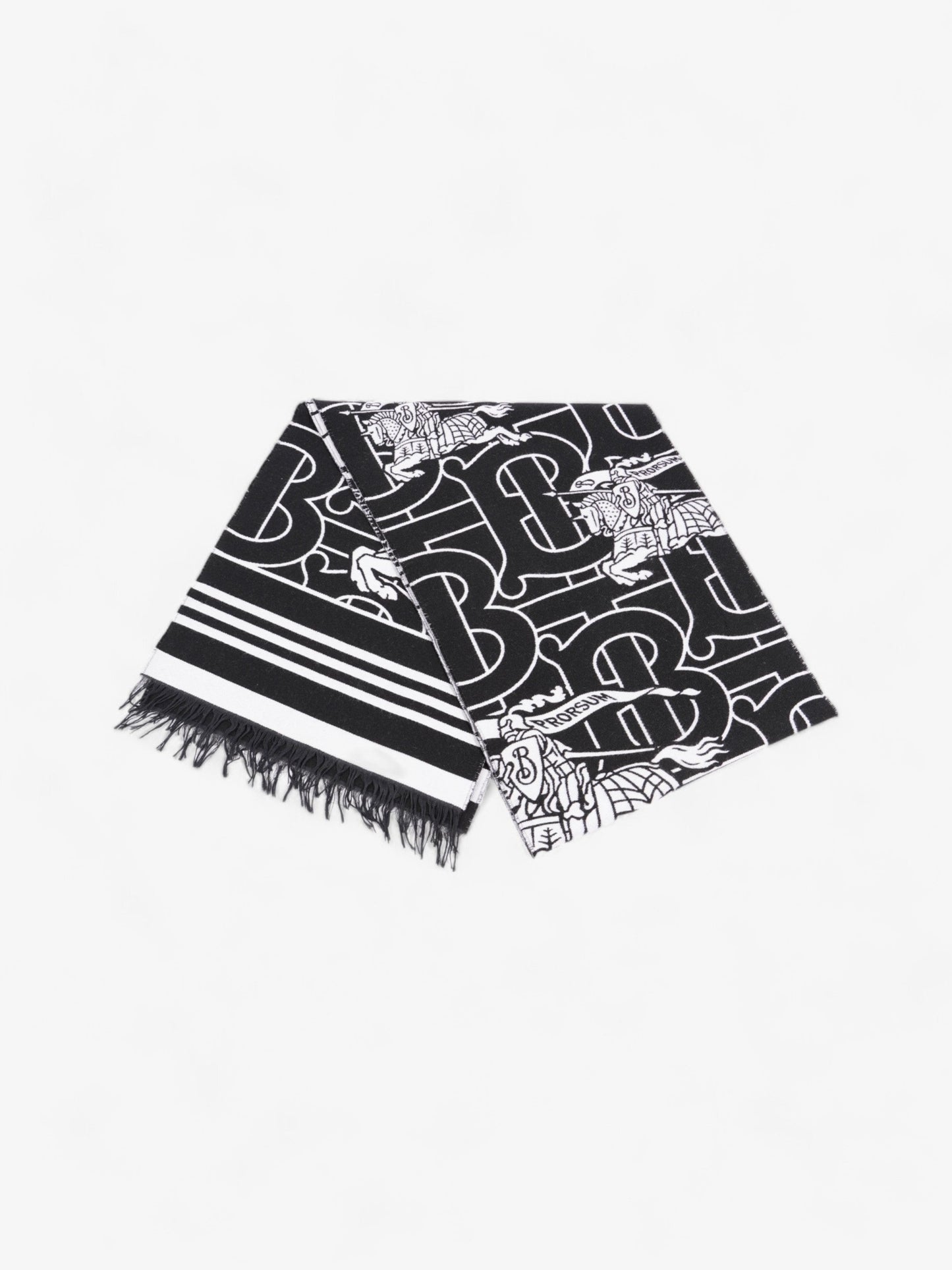 Burberry Equestrian Scarf Black / White Wool