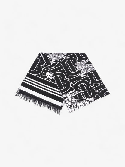Burberry Equestrian Scarf Black / White Wool