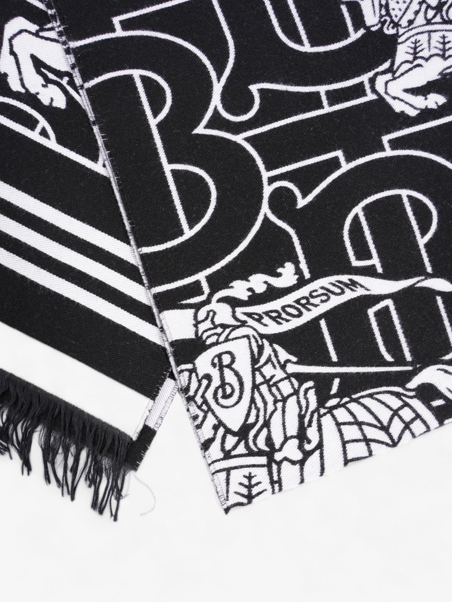 Burberry Equestrian Scarf Black / White Wool