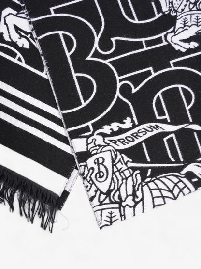 Burberry Equestrian Scarf Black / White Wool