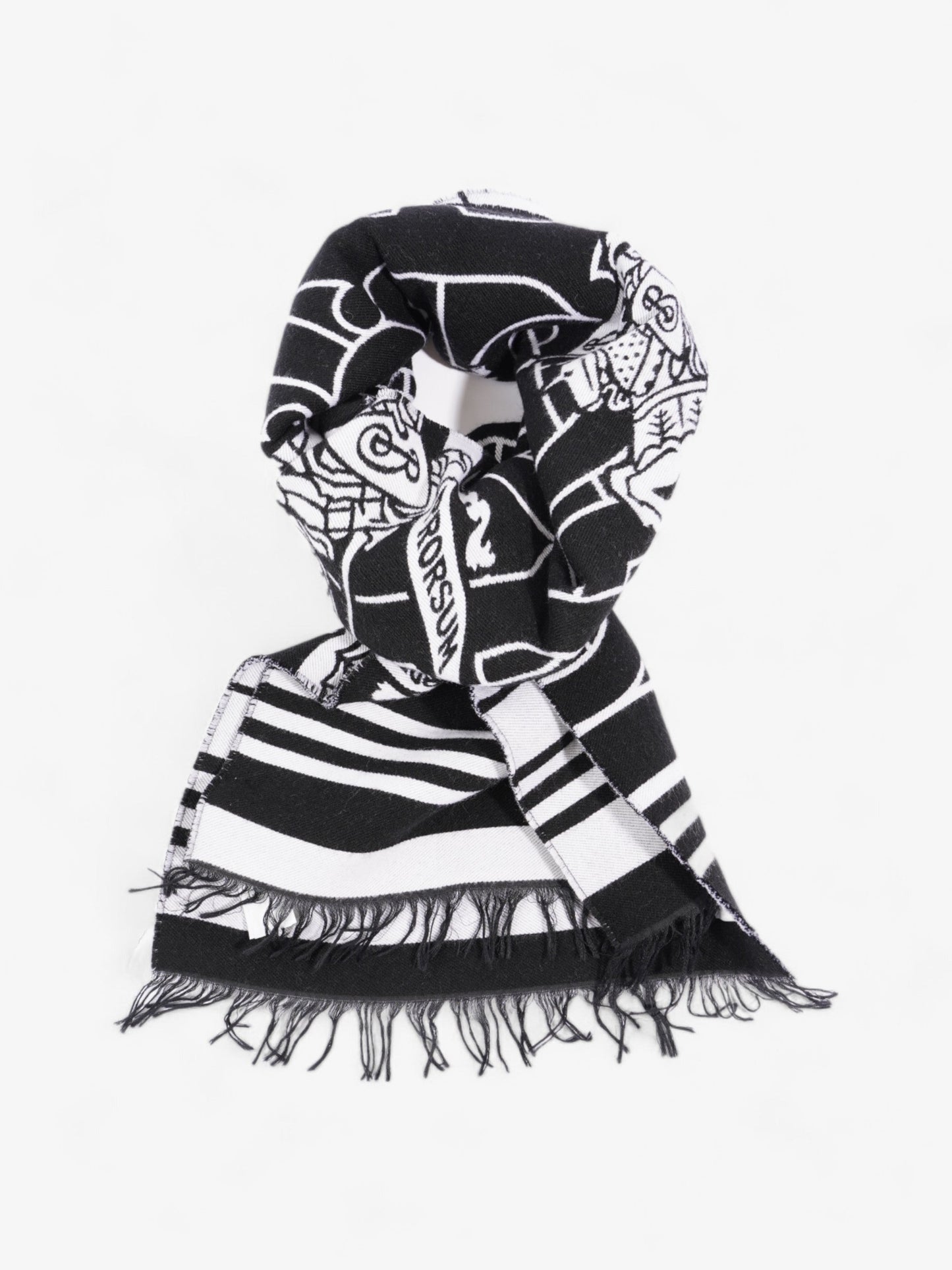 Burberry Equestrian Scarf Black / White Wool