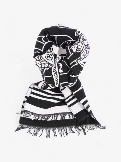 Burberry Equestrian Scarf Black / White Wool