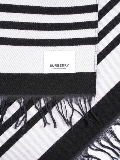 Burberry Equestrian Scarf Black / White Wool