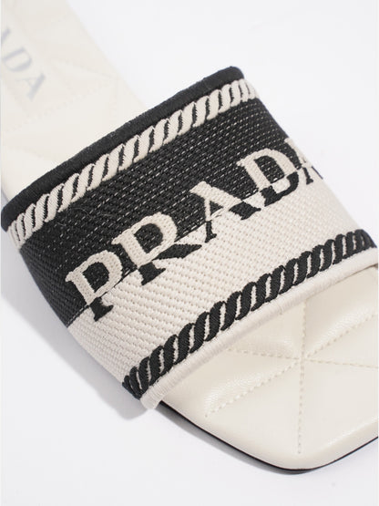 Prada Logo Two-Colour Slider White / Black Fabric EU 36 UK 3