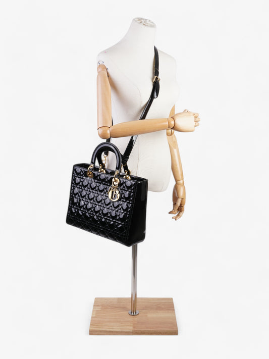 Christian Dior Lady Dior Black Patent Leather Large