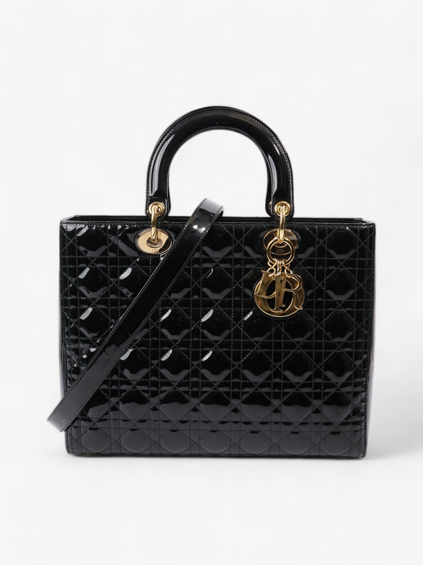 Christian Dior Lady Dior Black Patent Leather Large