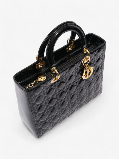 Christian Dior Lady Dior Black Patent Leather Large