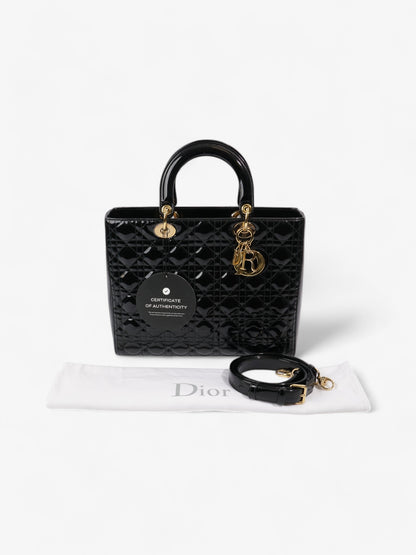 Christian Dior Lady Dior Black Patent Leather Large