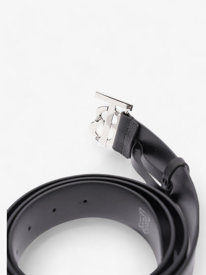 Burberry Monogram TB Belt Black / Silver Leather 110cm / 44"
