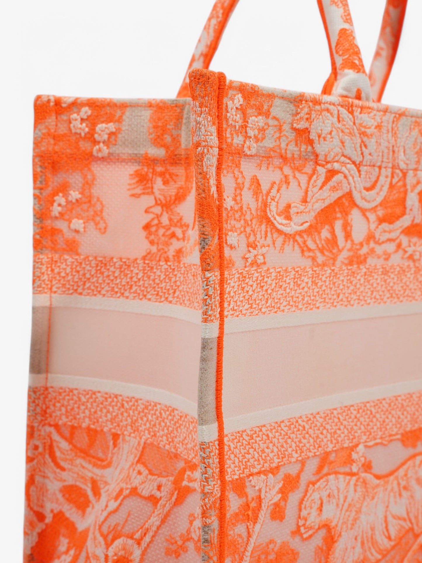 Christian Dior Book Tote Fluorescent Orange / White Mesh Medium