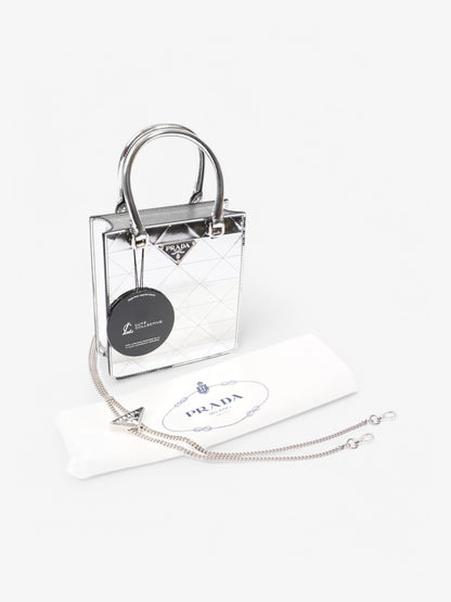 Prada Convertible Open Chain Tote Triangle Silver Leather Small