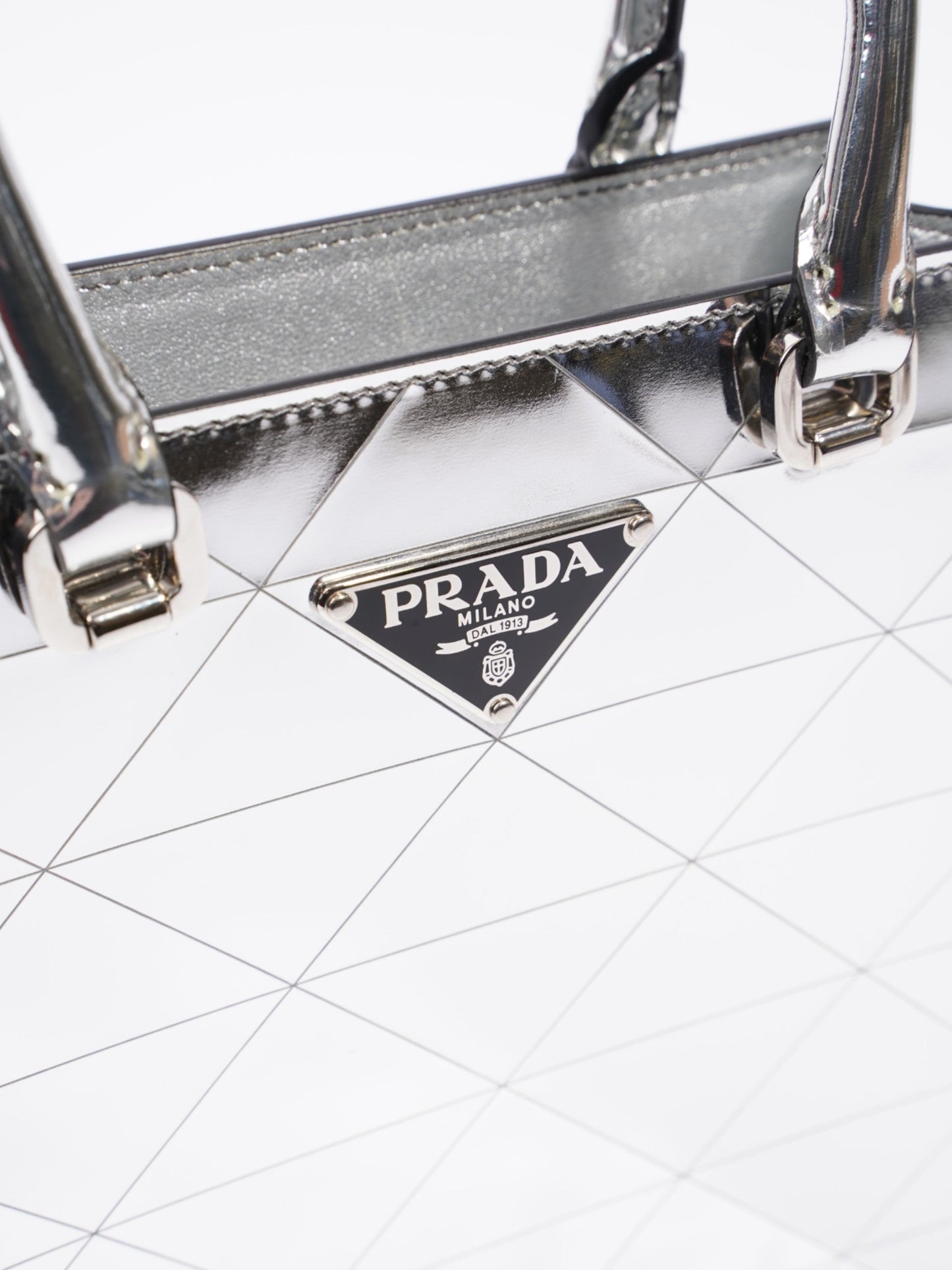 Prada Convertible Open Chain Tote Triangle Silver Leather Small