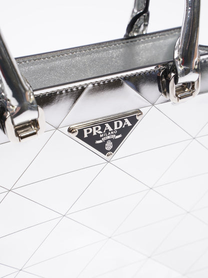 Prada Convertible Open Chain Tote Triangle Silver Leather Small