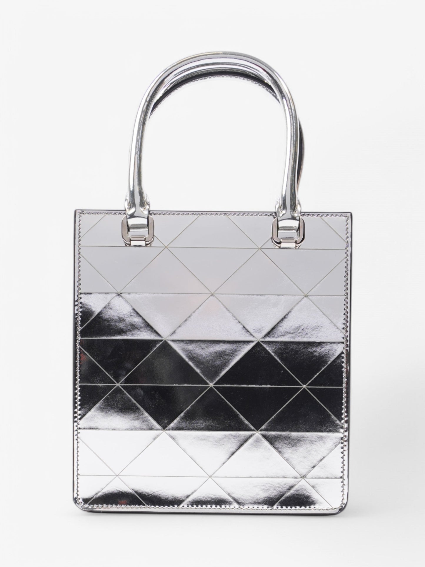 Prada Convertible Open Chain Tote Triangle Silver Leather Small
