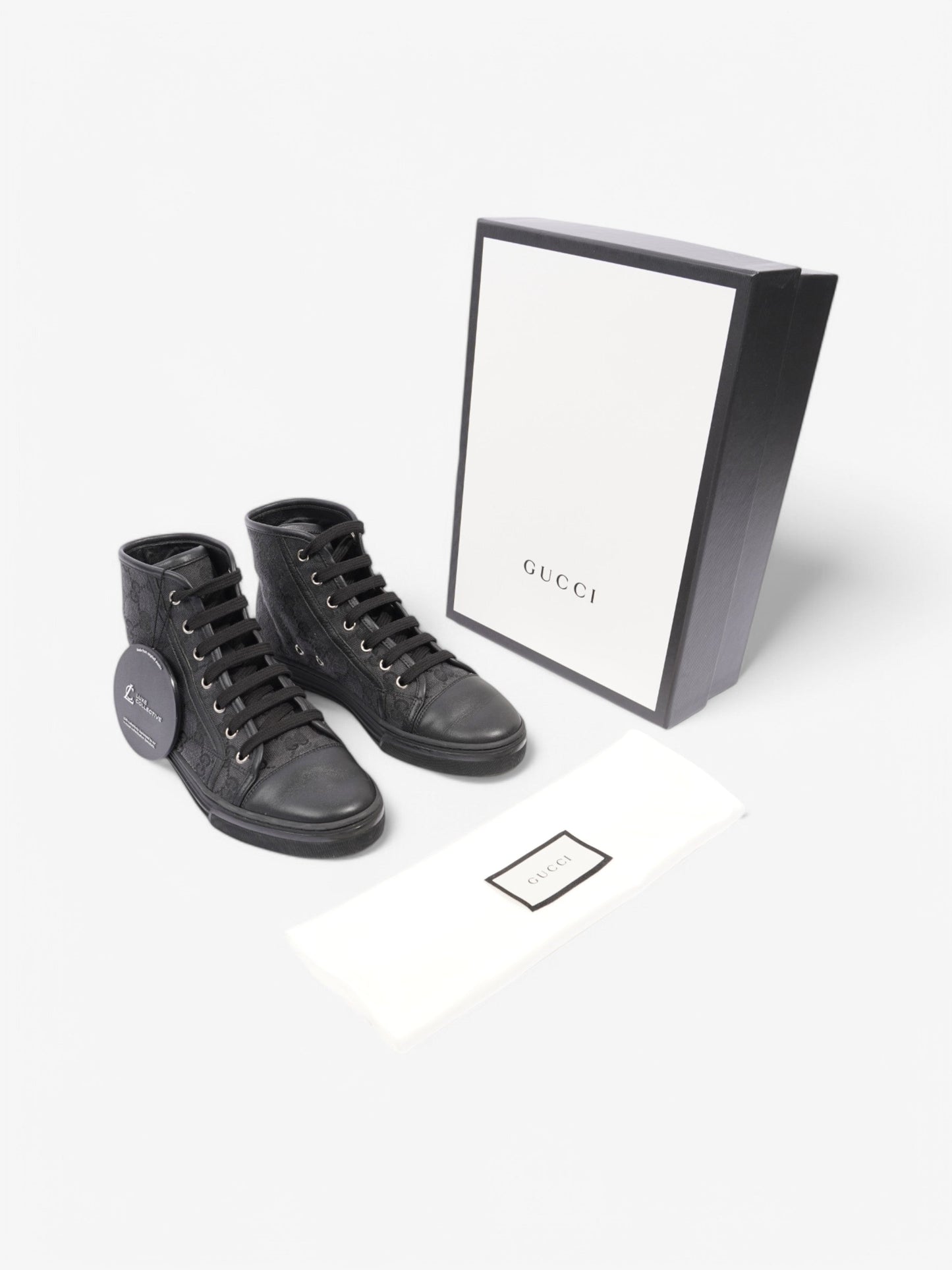 Gucci GG High-Top Sneakers Black / Grey Canvas EU 37 UK 4