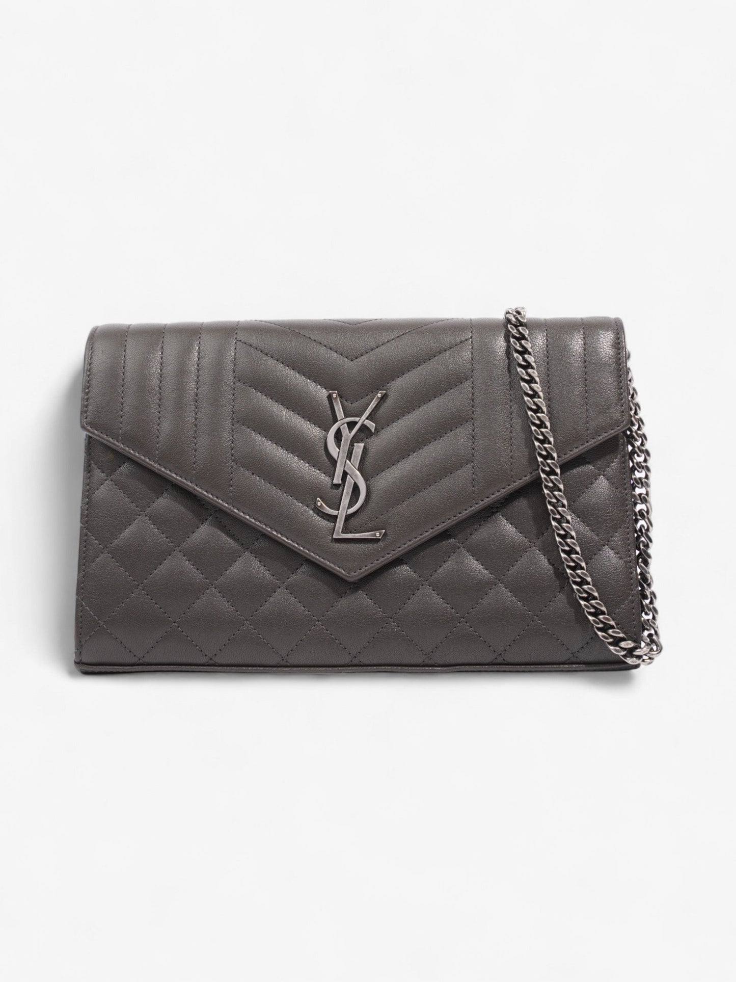 Saint Laurent Envelope Wallet On Chain Grey Leather