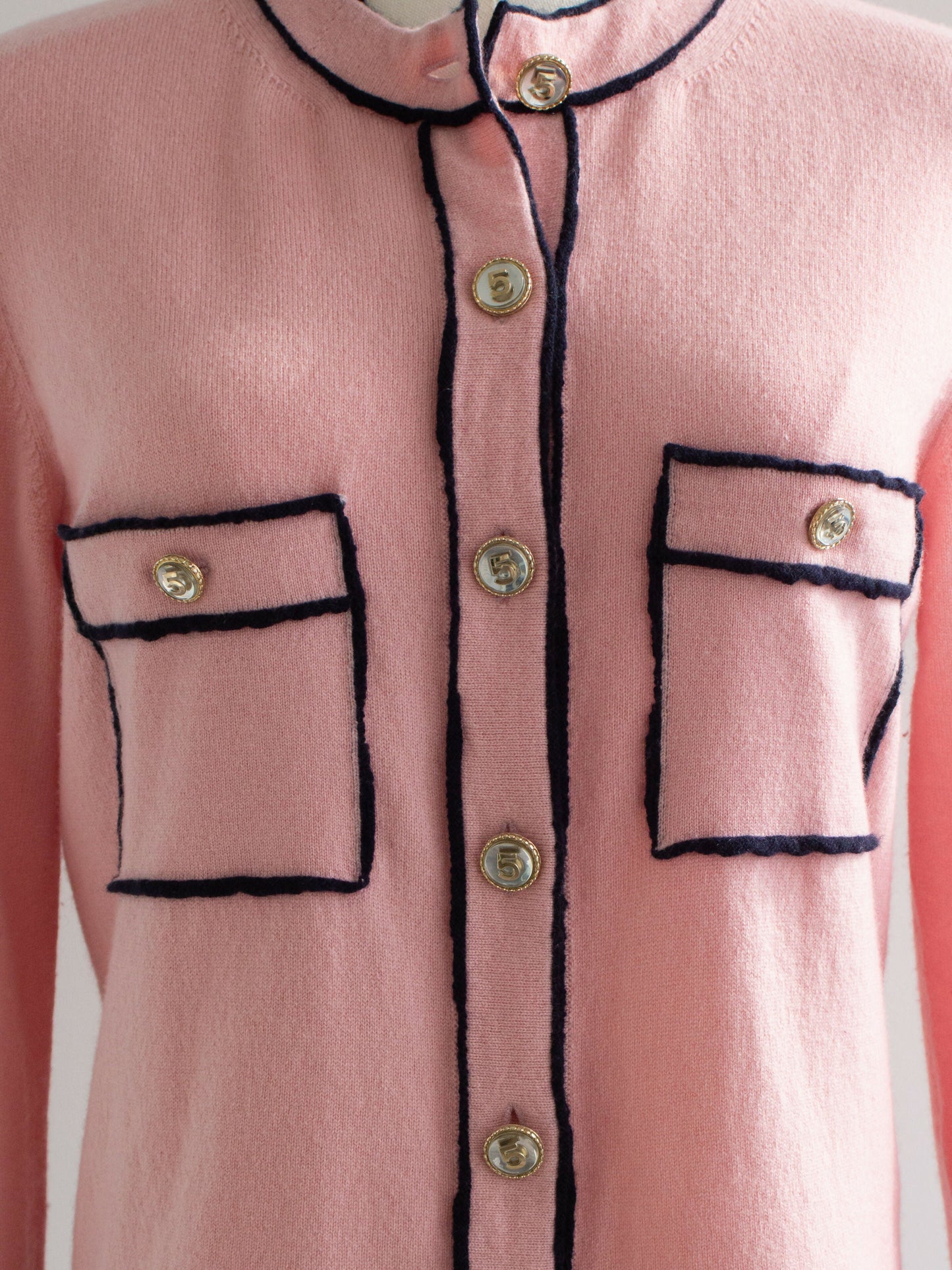 Chanel S/S 2021 Pink Cashmere Navy CC N5 21P 21S Cardigan