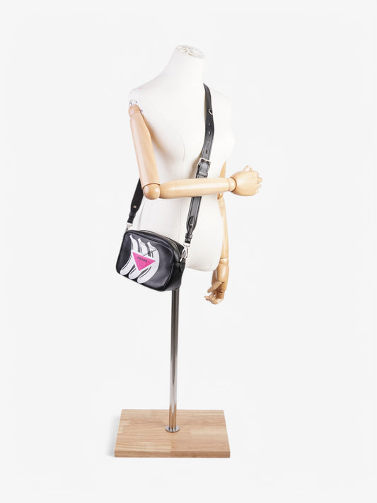 Prada Banana Triangle Camera Bag Black / White / Pink Leather