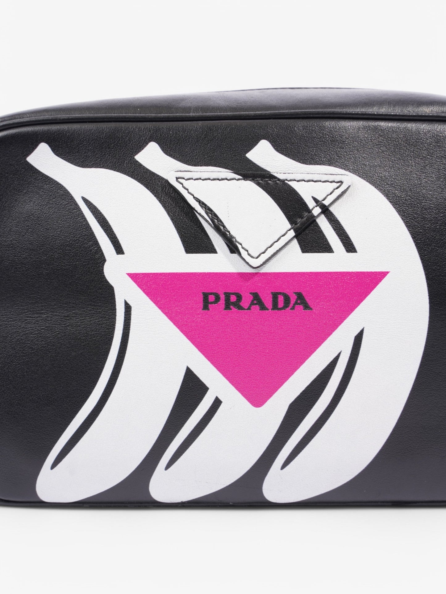 Prada Banana Triangle Camera Bag Black / White / Pink Leather