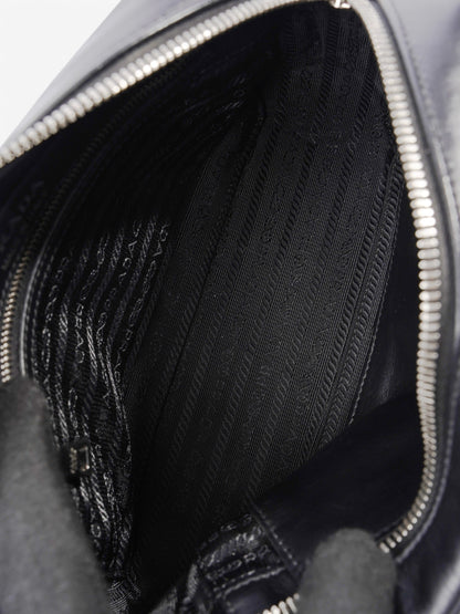 Prada Banana Triangle Camera Bag Black / White / Pink Leather
