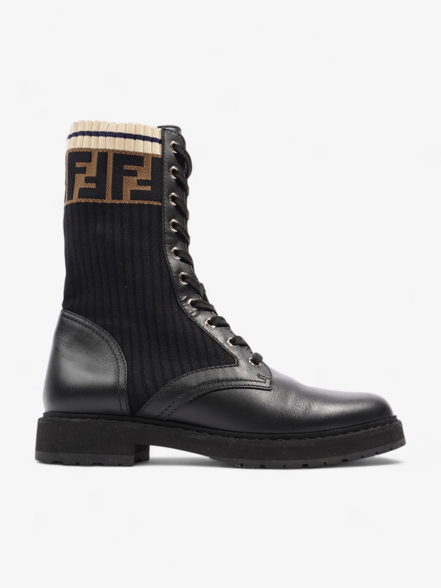 Fendi Rockoko Boots Black / Beige Leather EU 37.5 UK 4.5