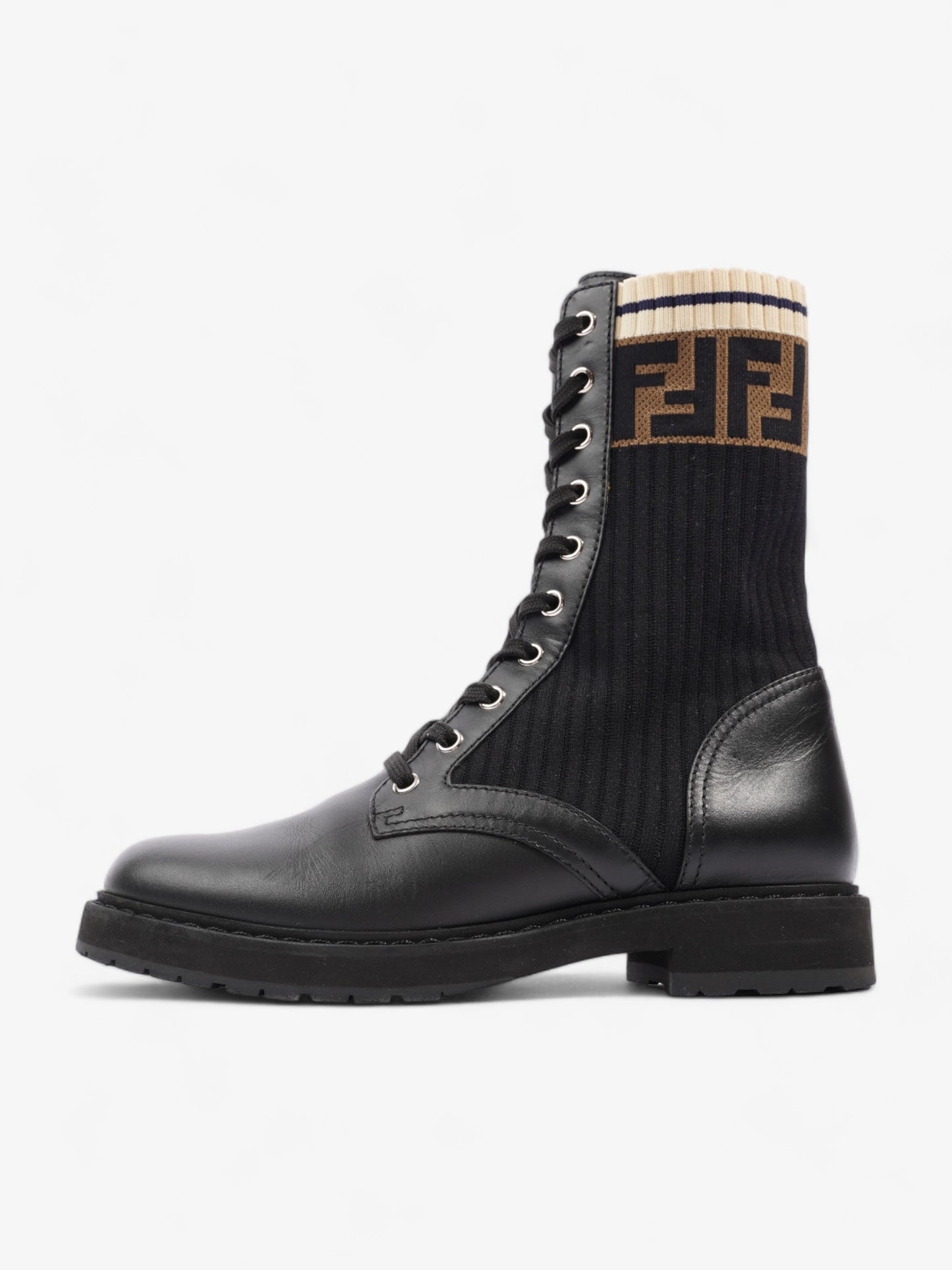 Fendi Rockoko Boots Black / Beige Leather EU 37.5 UK 4.5