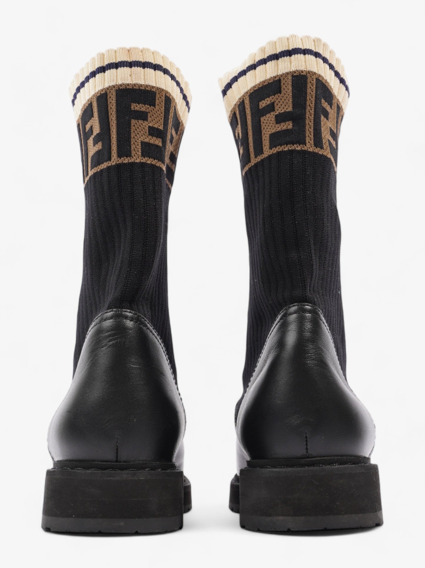 Fendi Rockoko Boots Black / Beige Leather EU 37.5 UK 4.5
