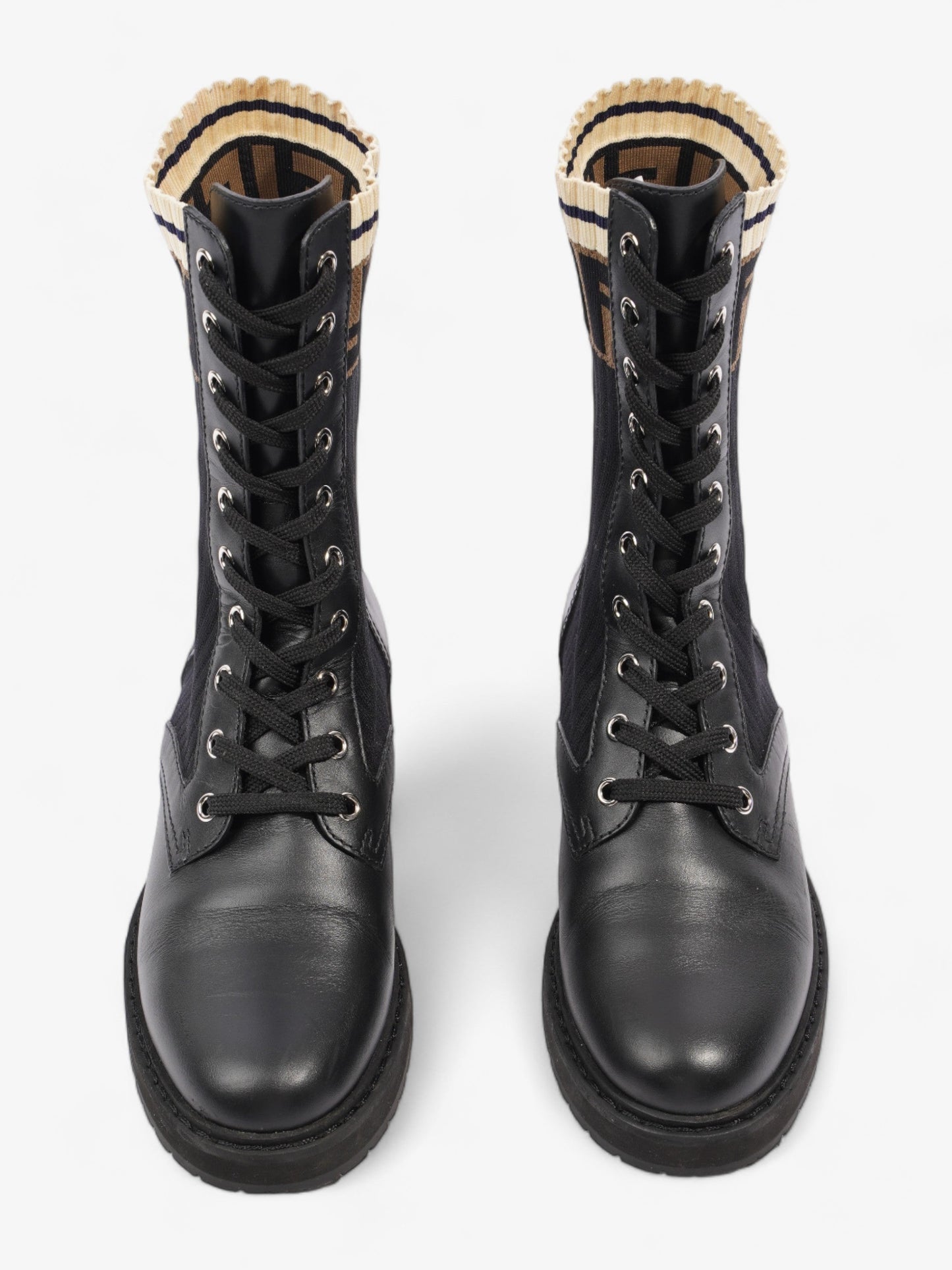Fendi Rockoko Boots Black / Beige Leather EU 37.5 UK 4.5