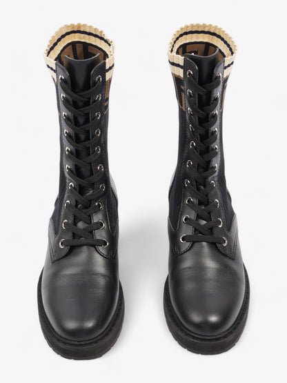 Fendi Rockoko Boots Black / Beige Leather EU 37.5 UK 4.5