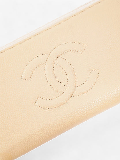 Chanel Timeless Long Wallet Beige / Gold Caviar Leather