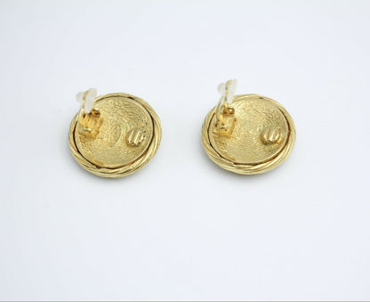 Chanel Vintage 93P Gold Plated Button Gold Clip-on Earrings
