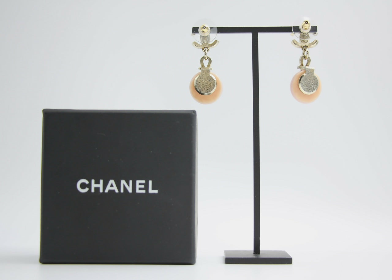 Chanel 09A Gripoix Pink Round Dangle Stud Earrings