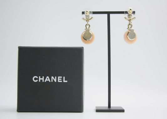 Chanel 09A Gripoix Pink Round Dangle Stud Earrings