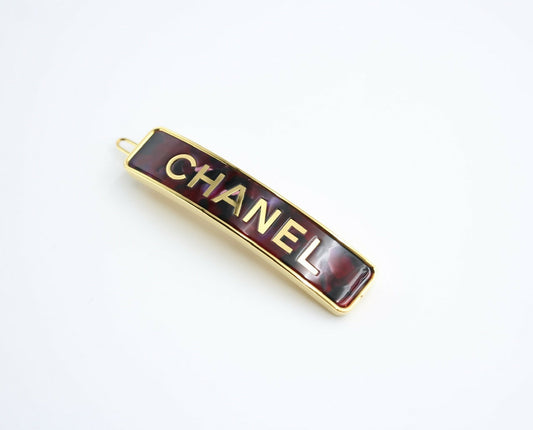 Chanel B21S Metal Burgundy Gold Edge English Long Hair Clip
