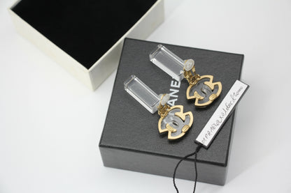 Chanel Vintage 01P Acrylic Rectangular Ice Cube Dangle Clip-on Earrings