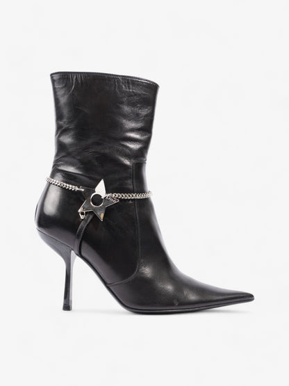 Christian Dior D Star Pointed Heeled Boots 75mm Black / Silver Leather EU 39 UK 6