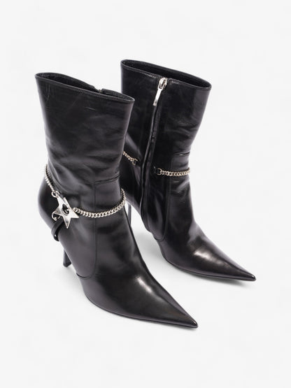Christian Dior D Star Pointed Heeled Boots 75mm Black / Silver Leather EU 39 UK 6